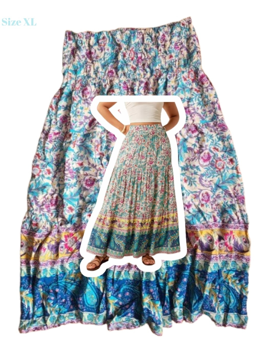 Bohemian Floral Tiered Maxi Skirt